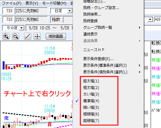 ローソク足の太さを変更