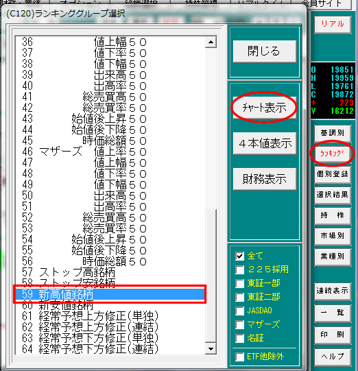 「59.新高値銘柄」を選択