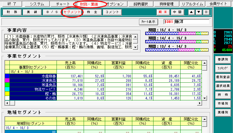 【セグメント】をクリック