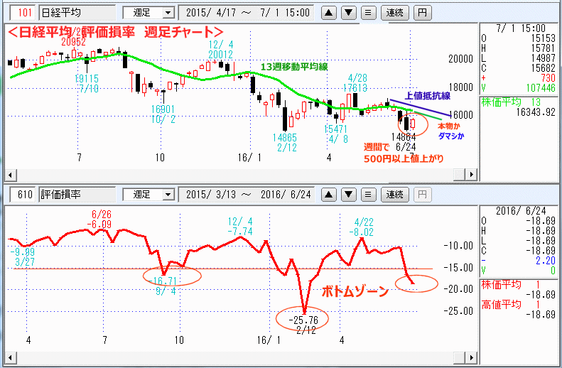 日経平均　評価損率　週足チャート
