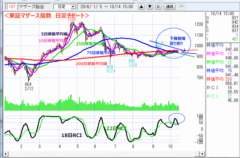 東証マザース指数　日足チャート