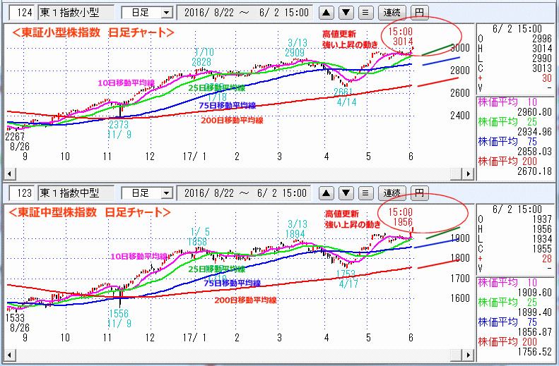 東証小型株指数＆東証中型株指数