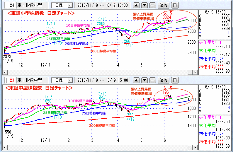 東証小型株指数＆東証中型株指数