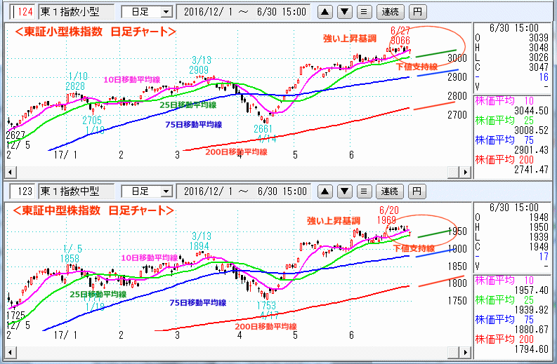 東証小型株指数＆東証中型株指数