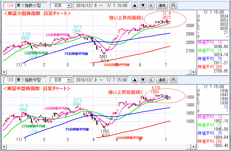 東証小型株指数＆東証中型株指数