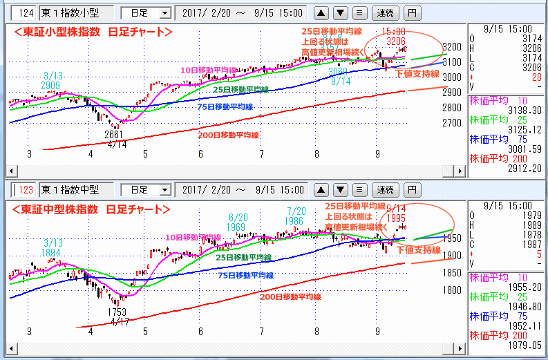 東証小型株指数＆東証中型株指数