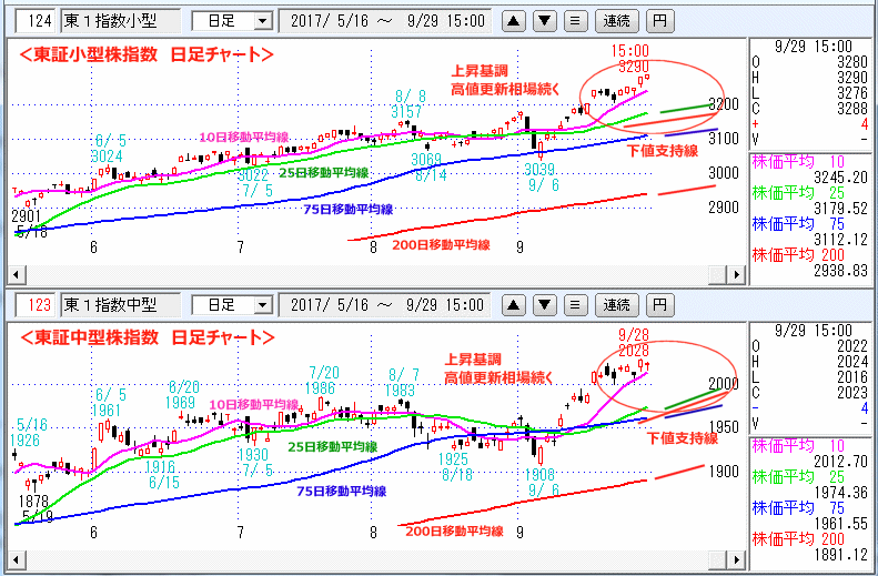 東証小型株指数＆東証中型株指数