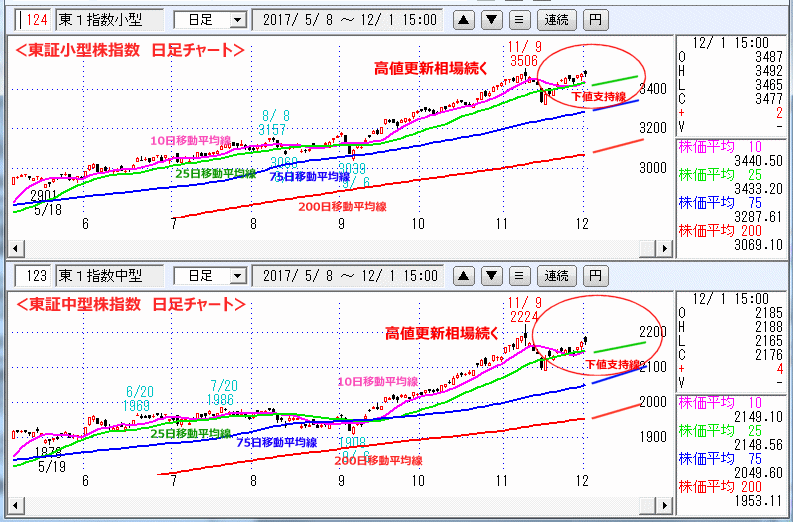 東証小型株指数＆東証中型株指数