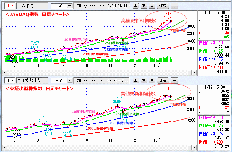 JASDAQ指数＆東証小型株指数 日足チャート