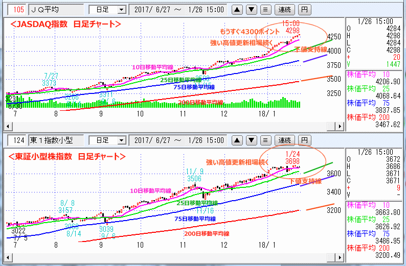 JASDAQ指数＆東証小型株指数 日足チャート