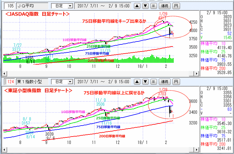 JASDAQ指数＆東証小型株指数 日足チャート