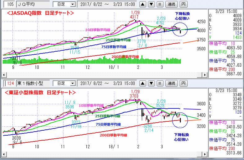 JASDAQ指数＆東証小型株指数 日足チャート