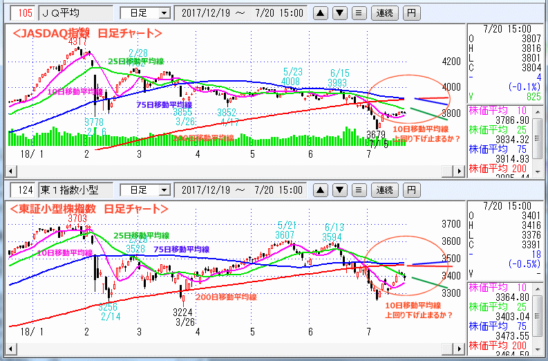 JASDAQ指数＆東証小型株指数 日足チャート