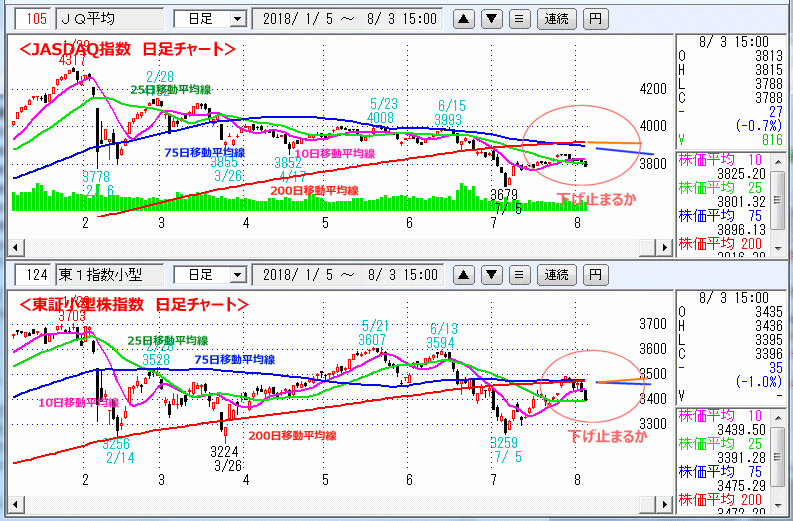 JASDAQ指数＆東証小型株指数 日足チャート