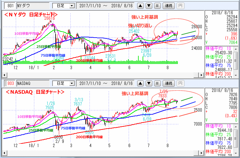 ＮＹダウ　NASDAQ指数　日足チャート