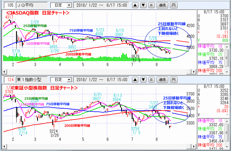 JASDAQ指数＆東証小型株指数 日足チャート