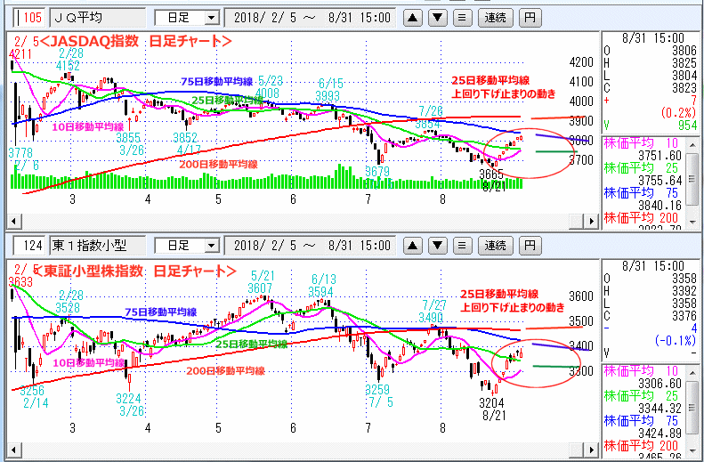 JASDAQ指数＆東証小型株指数 日足チャート