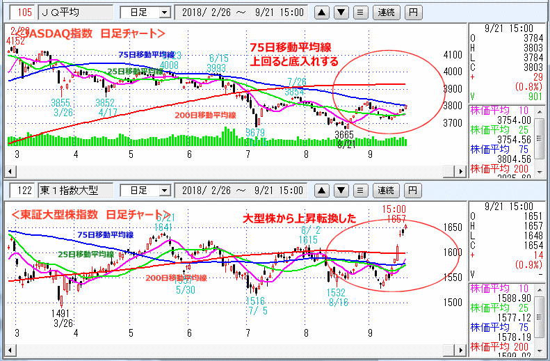 JASDAQ指数＆東証小型株指数 日足チャート