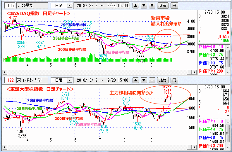 JASDAQ指数＆東証小型株指数 日足チャート