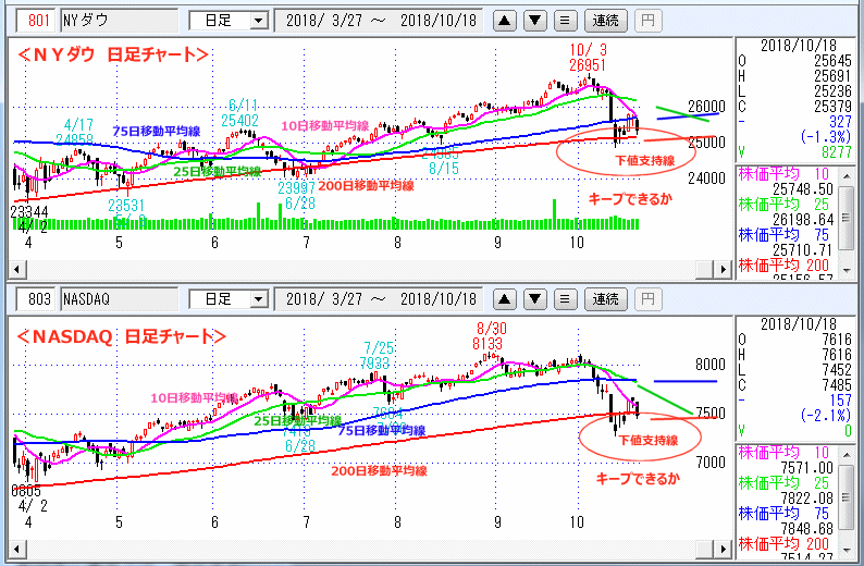 ＮＹダウ　NASADAQ指数　日足チャート