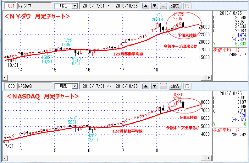 ＮＹダウ　NASADAQ指数　日足チャート