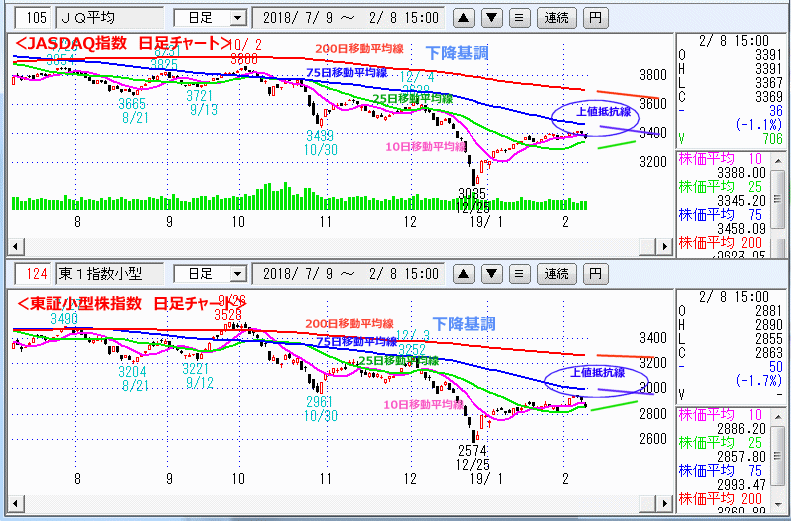 JASDAQ指数＆東証小型株指数 日足チャート