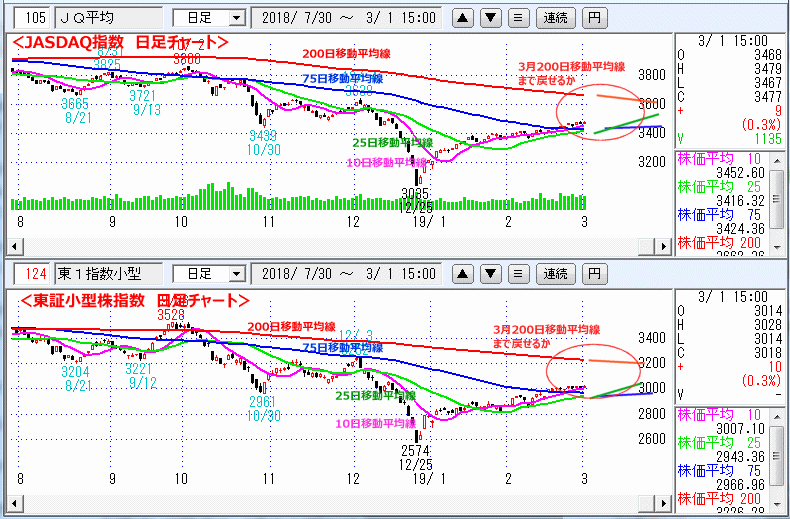 JASDAQ指数＆東証小型株指数 日足チャート