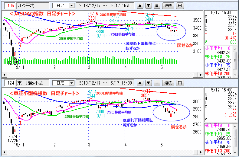 JASDAQ指数＆東証小型株指数 日足チャート