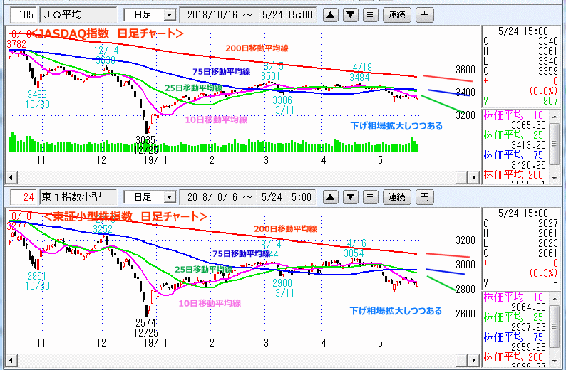 JASDAQ指数＆東証小型株指数 日足チャート