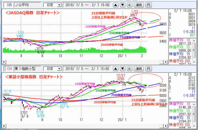 JASDAQ指数＆東証小型株指数 日足チャート