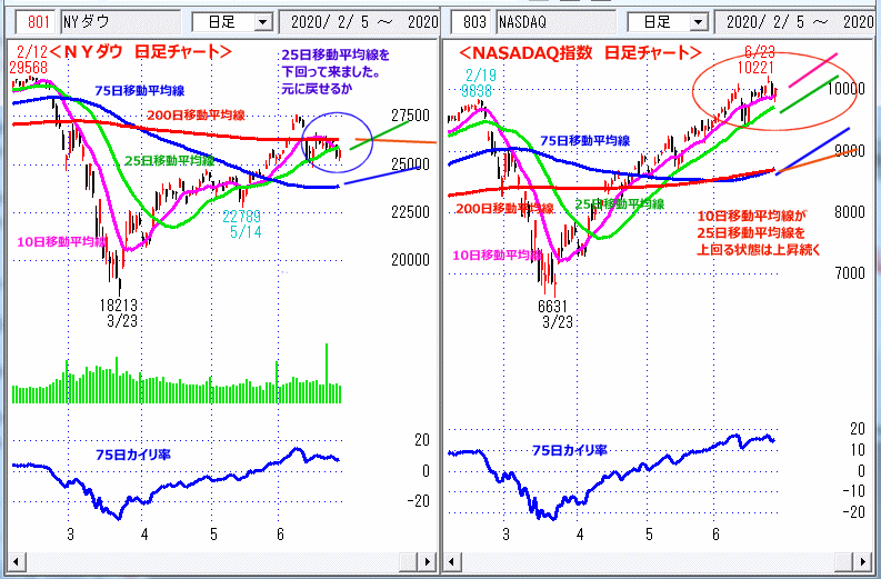ＮＹダウ　NASADAQ指数　日足チャート