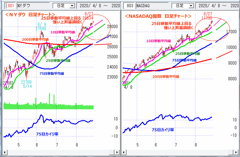ＮＹダウ　NASADAQ指数　日足チャート