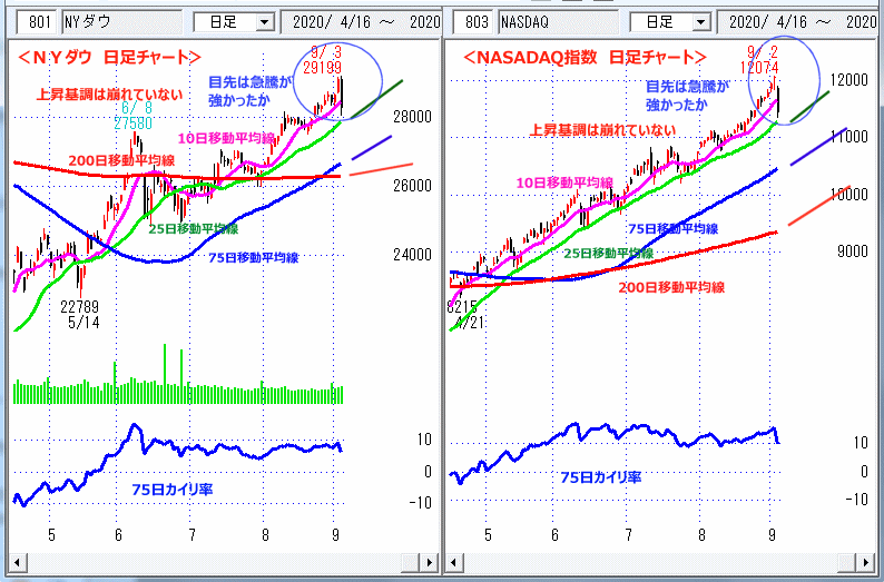 ＮＹダウ　NASADAQ指数　日足チャート