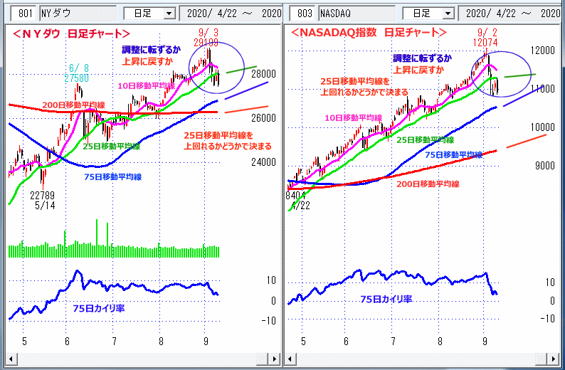 ＮＹダウ　NASADAQ指数　日足チャート