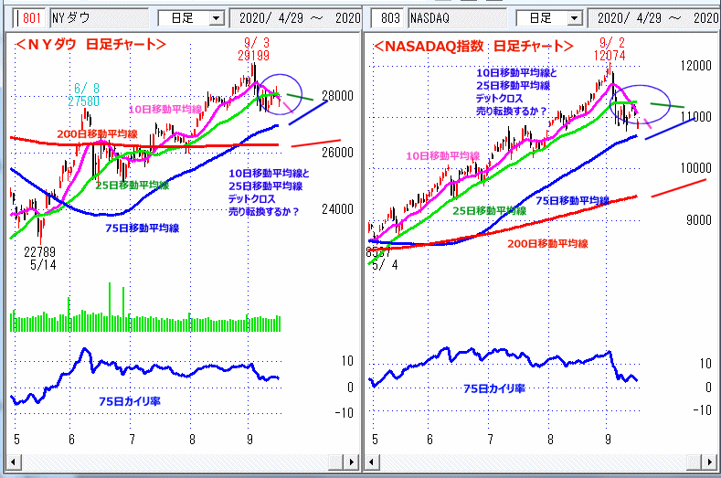 ＮＹダウ　NASADAQ指数　日足チャート