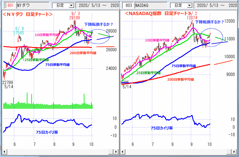 ＮＹダウ　NASADAQ指数　日足チャート