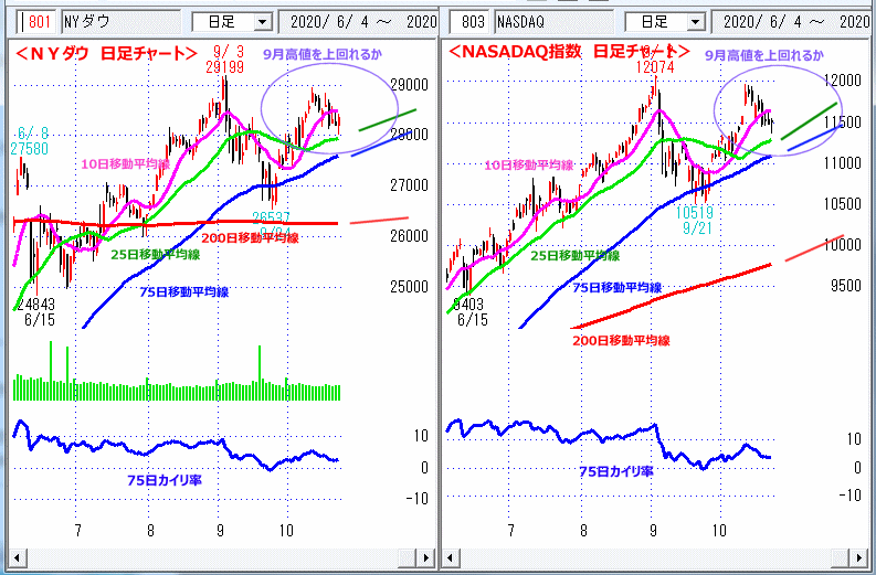 ＮＹダウ　NASADAQ指数　日足チャート