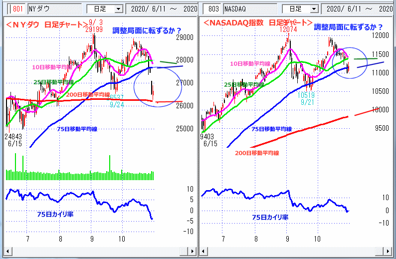 ＮＹダウ　NASADAQ指数　日足チャート