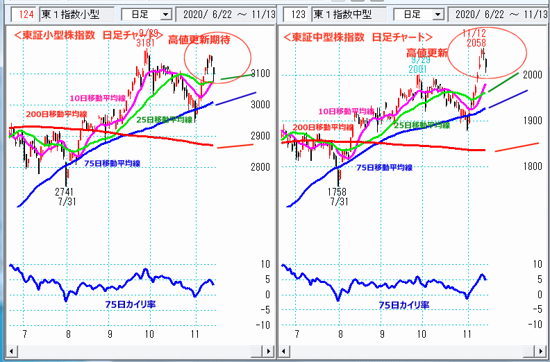 東証小型指数＆東証中型株指数 日足チャート