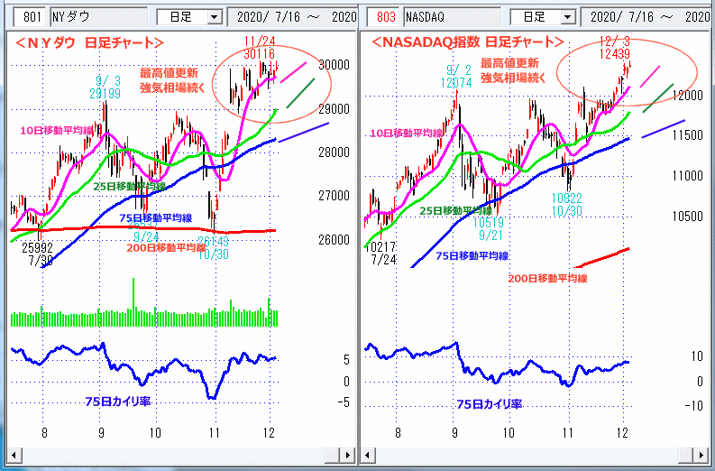 ＮＹダウ　NASADAQ指数　日足チャート