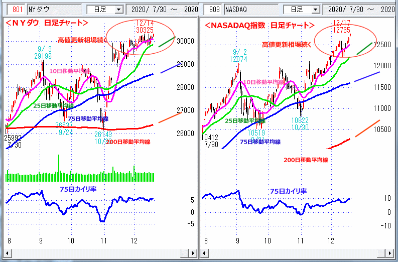 ＮＹダウ　NASADAQ指数　日足チャート