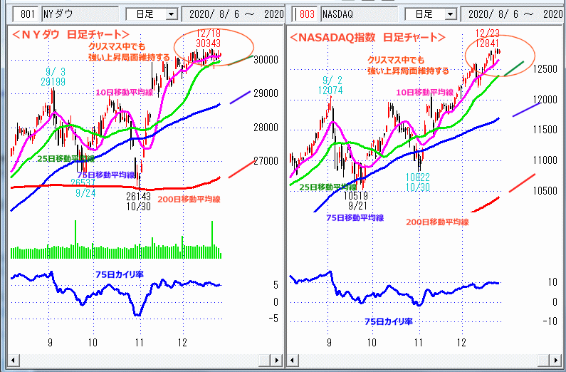 ＮＹダウ　NASADAQ指数　日足チャート