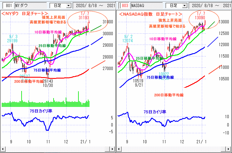 ＮＹダウ　NASADAQ指数　日足チャート