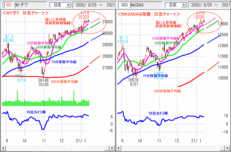 ＮＹダウ　NASADAQ指数　日足チャート