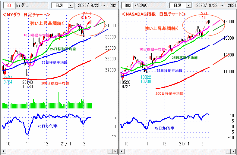 ＮＹダウ　NASADAQ指数　日足チャート