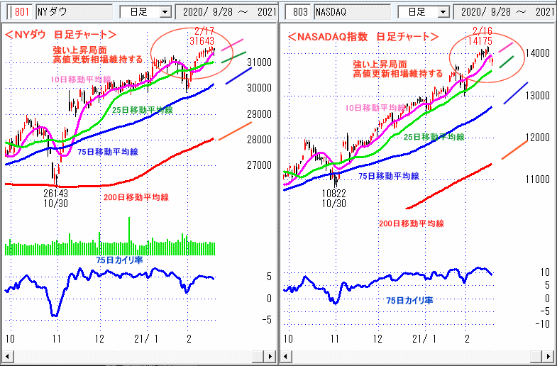 ＮＹダウ　NASADAQ指数　日足チャート