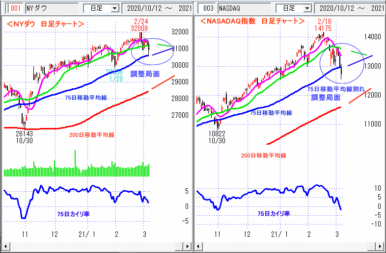 ＮＹダウ　NASADAQ指数　日足チャート