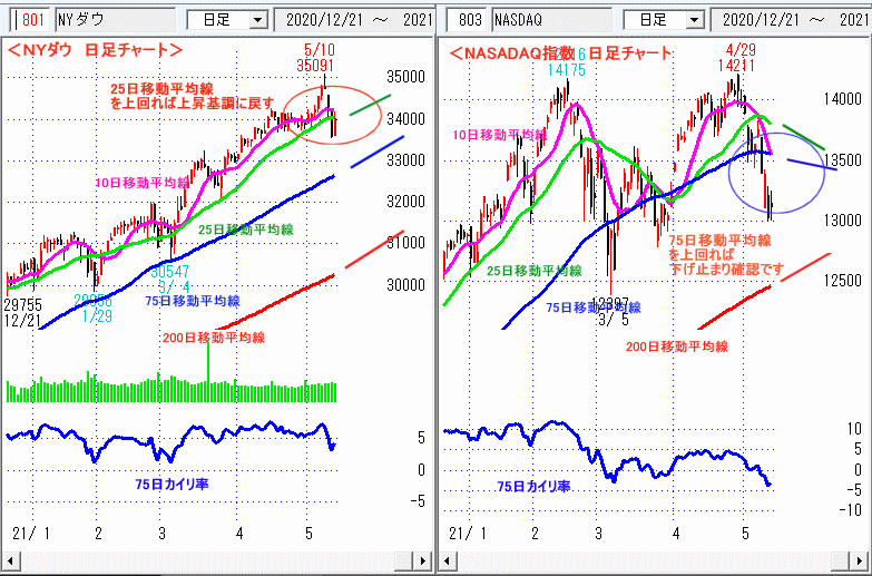 ＮＹダウ　NASADAQ指数　日足チャート