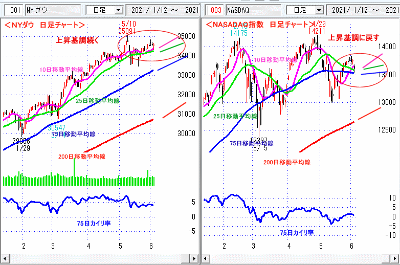 ＮＹダウ　NASADAQ指数　日足チャート