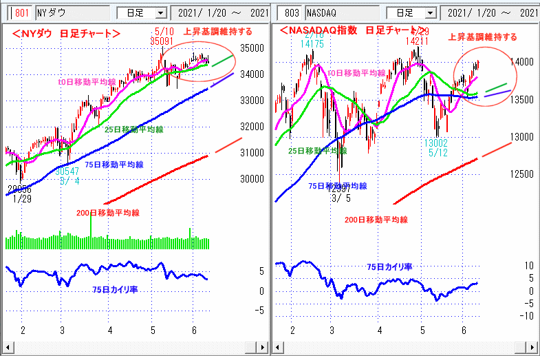 ＮＹダウ　NASADAQ指数　日足チャート